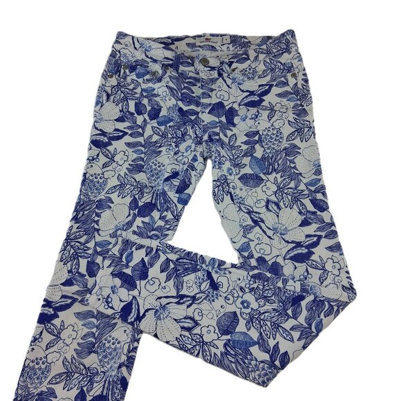 Vineyard Vines Cordia Skinny Jeans Women's Size 0 White Blue Floral Bird Print - Picture 1 of 9